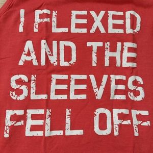 Graphic Shirt Mens Large Flexed Sleeves Fell Off Red White Tank Top